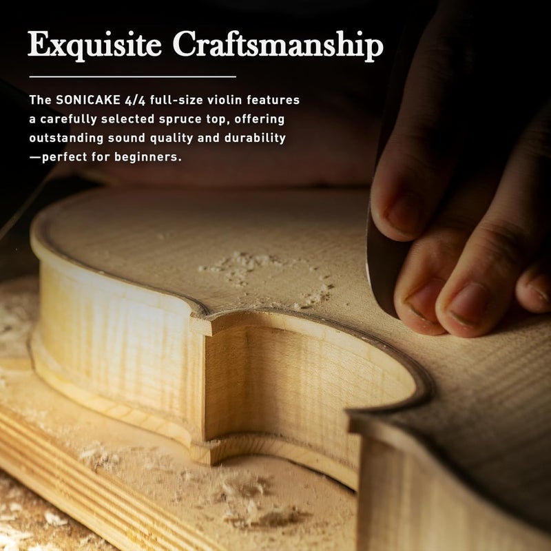 SONICAKE Violin 4/4 Full Size Set, Fiddle Solidwood for Beginners Adults, Acoustic Violin with Hard Case, Shoulder Rest, Rosin, Bow, Clip-on Tuner and Extra Strings, QVL-01 - Image 2